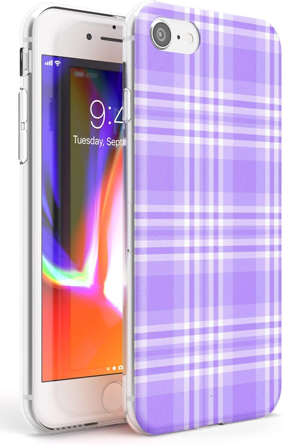 Lavender Pastel Plaid Phone Case for iPhone 7 / for iPhone 8 | Clear Ultra Slim Lightweight Gel Silicone TPU Protective Cover | Patterned Tartan Tweed Checked Checkered