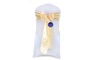 MDS-MEGADECORSUPPLY MDS Pack of 25 PCS Satin Chair Sashes Charmeuse Sateen Dining Chair Bows Ribbon Ties Back Sash for Wedding Party Birthday Home Hotel Restaurant Banquet Decoration (7 x 108 Inch, Light Gold)