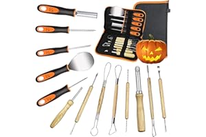 Halloween Pumpkin Carving Kit, Upgrade Soft Grip Rubber Handle 14PCS Halloween Pumpkin Carving Kit, Melon Fruit Kitchen Durab