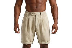 Men's Solid Casual Shorts Button Fly Summer Breathable Lightweight Vacation Beach Elastic Waist Shorts with Pockets