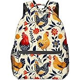 Rustic Rooster Backpack, Travel School Laptop Polyester Colorful Chicken Backpacks for Women Men Kids, Work Sports Back Pack Casual Daypack, Lightweight Rucksack Gifts for Hiking Camping Gym