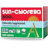 Sun Chlorella 500mg Tablets, 90%+ Pulverized Cell Wall, Non-GMO, 600 Ct | High-Absorption Green Algae Superfood, Whole-Food B12, Vitamin D, Chlorophyll, Plant-Based Protein, Vegan &amp; Gluten-Free
