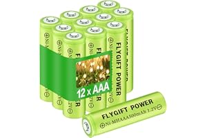 FlyGift Rechargeable AAA Batteries 500mAh, 1.2V Ni-MH Triple A High Capacity Precharged Solar Batteries for Garden Lights, Pack of 12