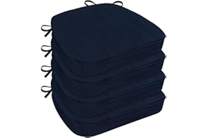 LOVTEX Chair Cushions for Dining Chairs 4 Pack, Kitchen Chair Cushions Set of 4, Memory Foam Chair Cushions with Ties, Non Slip Chair Pads for Dining Chairs, 17x16x2.5 inch, Navy Blue