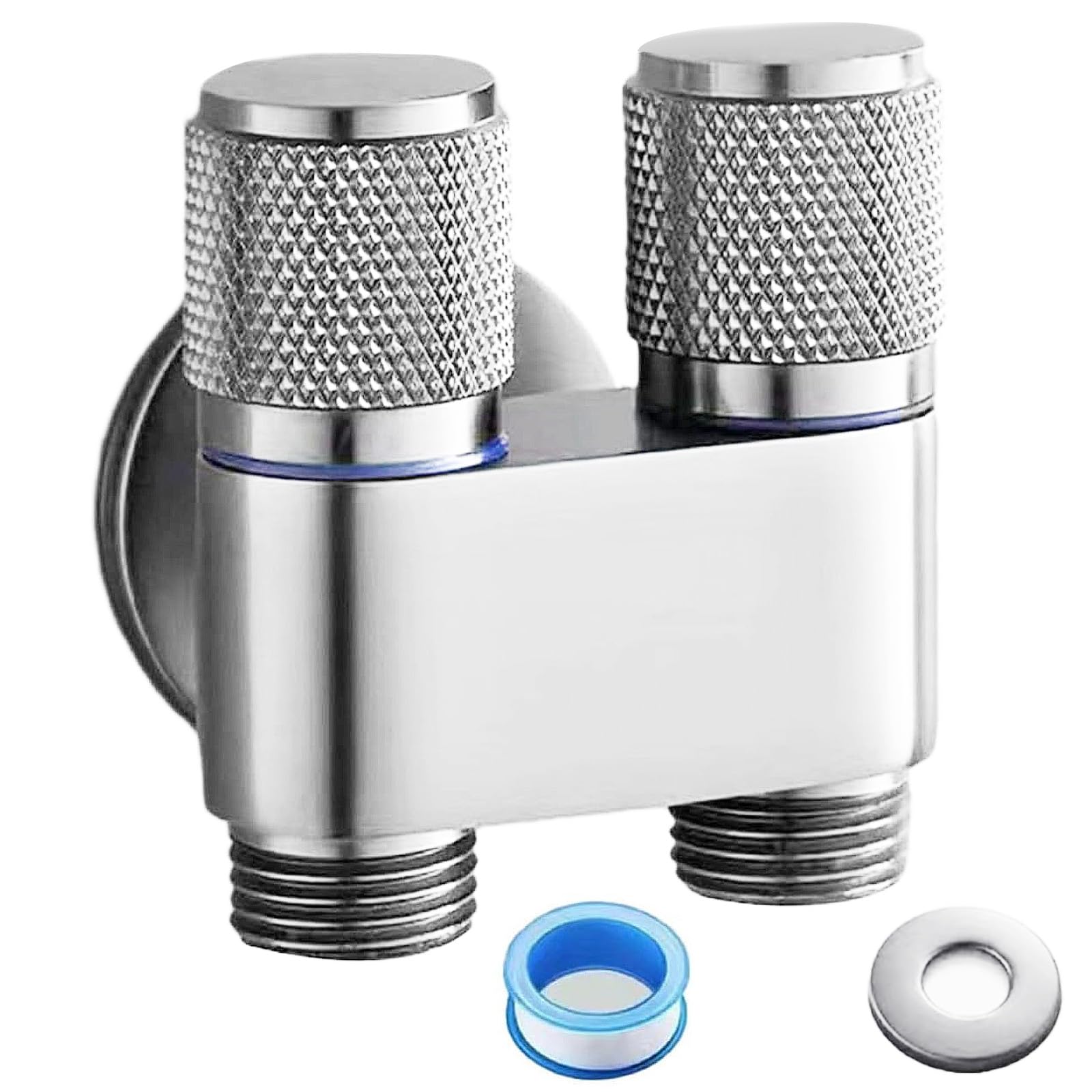 Photo 1 of 1-In-2-Out Dual Control Valve, held Bidet Sprayer for Toilet G1/2 Double Control ing Machine Faucet Sprayer Kit for Feminine, Pet, Cloth, Bidet Bathroom Cleaning (Silver)