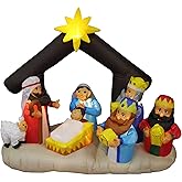 6 FT Long Lighted Christmas Inflatable Nativity Scene with Mary, Joseph, Baby Jesus & Three Wise Men – Outdoor/Indoor Yard Blow-Up Holiday Decoration with Built-in Lights, Self-Inflating Blower