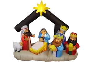 BZB GOODS 6 FT Christmas Inflatable Nativity Scene with Three Kings – Outdoor/Indoor Yard Blow-Up Holiday Decoration with Built-in Lights, Self-Inflating Blower, Stakes & Weather-Resistant Material
