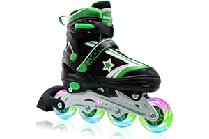 SMOOJOY Inline Skates for Kids 4 Size Adjustable Light-Up Wheels Aluminum Frame Black Rose Red Blade Skate for Boys and Girls S, M, L Sizes, Ages 5-8, 6-12, for Beginners Indoors and Outdoors