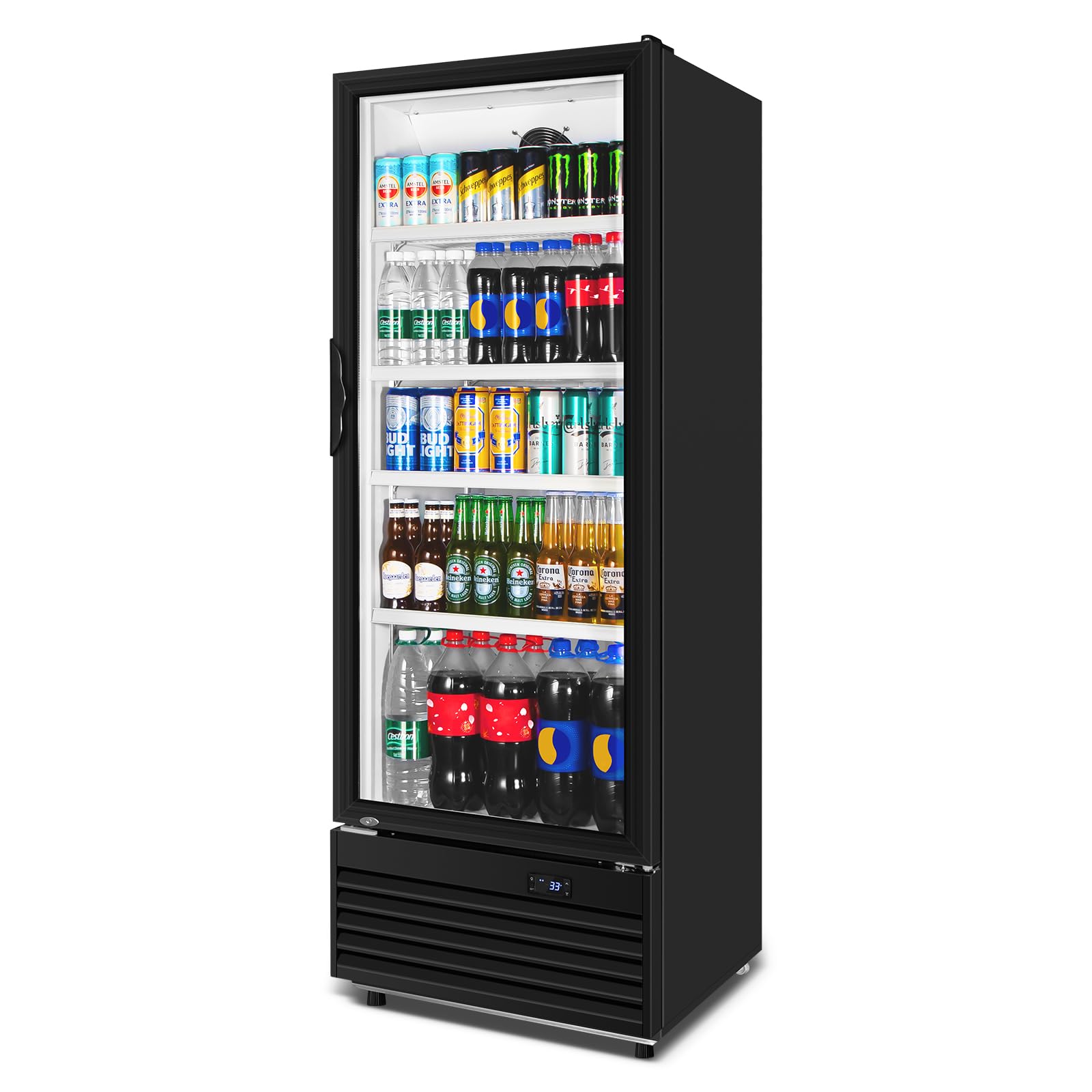 Photo 1 of ***Dented***Velieta Commercial Beverage Refrigerator, 24.5 Inch 15 Cu. Ft. Drink Fridge, Display Refrigerator with Glass Door, Commercial Display Fridge with 4 Adjustable Shelves, for Shops, Restaurants, Bars