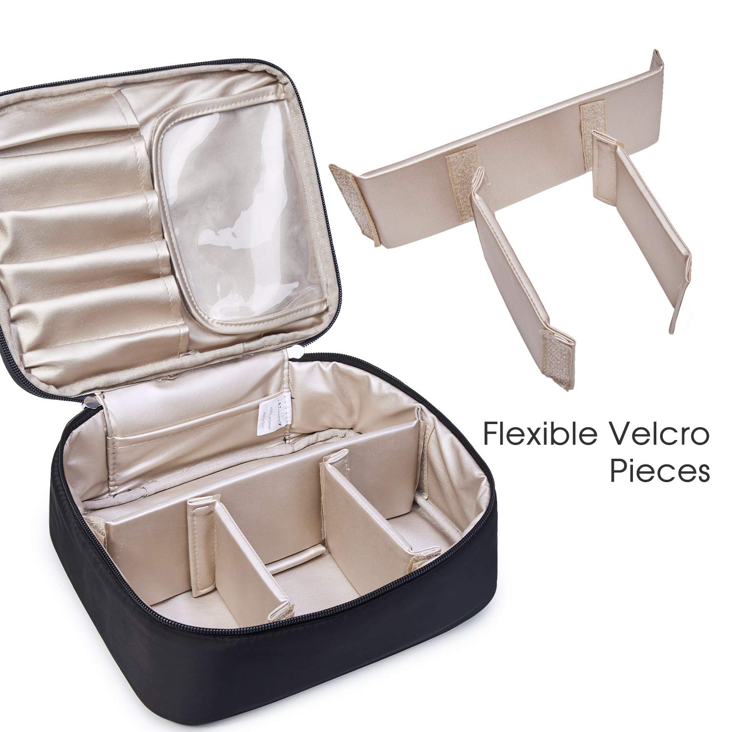 Travel Makeup Bag Large Cosmetic Bag Make up Case Organizer for Women and Girls (A-Black) : Beauty