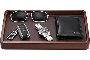 ProCase Wooden Valet Tray for Men, Wood Catch-All EDC Organizer, Nightstand, Entryway Bedside Dump Holder, for Wallets, Keys, Watches, Phones, Loose Change, Trinkets -DarkBrown