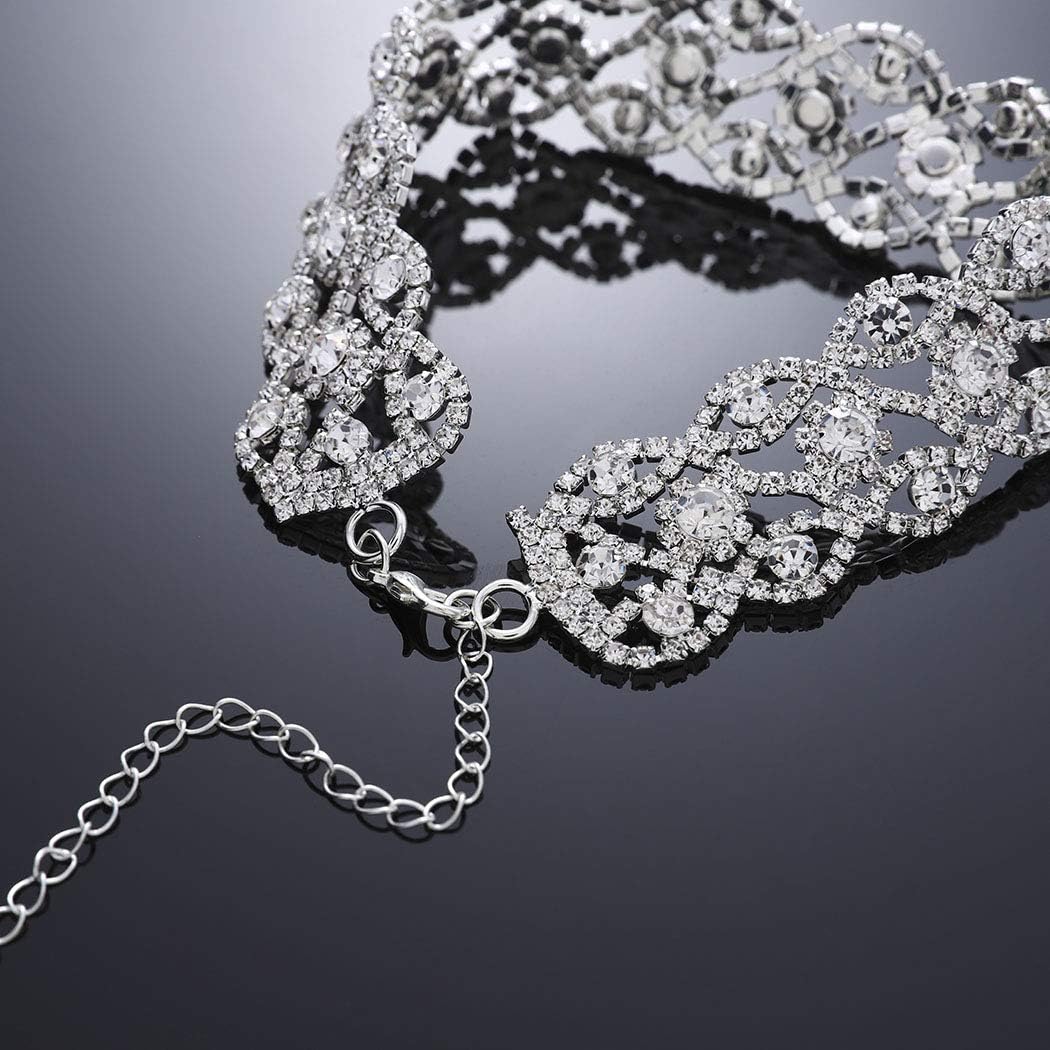 Jakawin Rhinestone Choker Necklace Jewelry Adjustable Collar Necklaces Silver Chokers for Women and Girls NK126 (Silver): Clothing