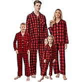 QZH.DUAO Family Plaid Pajamas For Womens, Ladies Adult 2-Piece Button Down Flannel Christmas Pjs Sleepwear, Black Red, US L