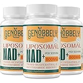 GENOBBELY 800 mg Liposomal NAD+ Supplement with Nicotinamide Riboside 200 mg, Trans-Resveratrol 100 mg - True NAD Supplement for DNA Repair, Healthy Aging, Brain Function - 180-Day Supply