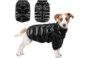 Keggs Dog Coat, Warm Dog Winter Coat Waterproof Dog Jacket, Dog Cold Weather Coats with Reflective Stripes, Windproof Dog Snow Jacket with Zipper & D Rings, Fullbody Dog Coats Snowsuit Black S