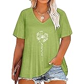 JOELLYUS Plus Size Tops for Women Summer Top Loose Fit Tee Shirts V Neck Short Sleeve Blouse