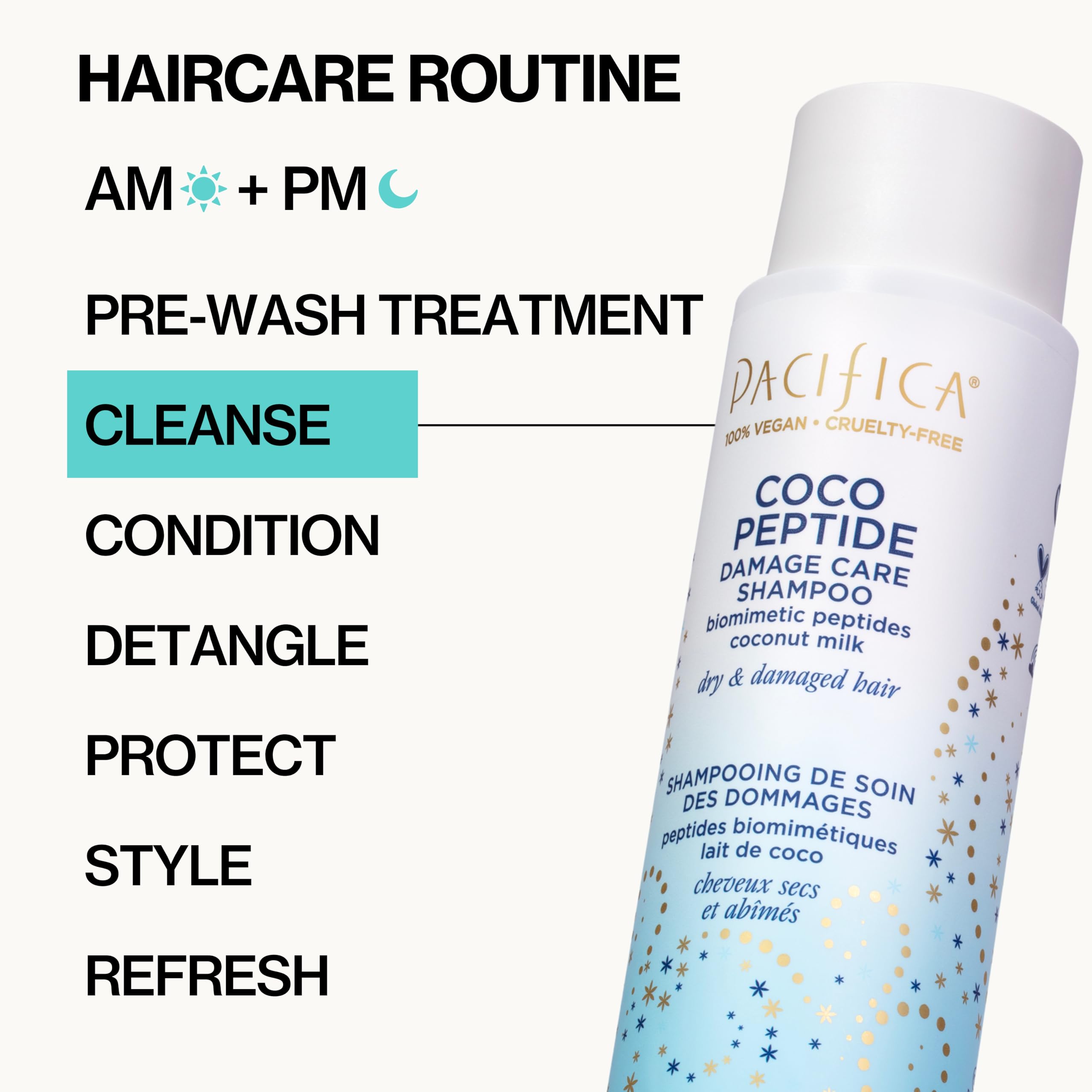 Pacifica Coco Peptide Damage Care Shampoo – Repairing Sulfate-Free Shampoo for Damaged Hair, Split Ends & Breakage, w/Collagen & Peptides Silicone-Free Clean Vegan & Cruelty-Free Dermatologist Tested