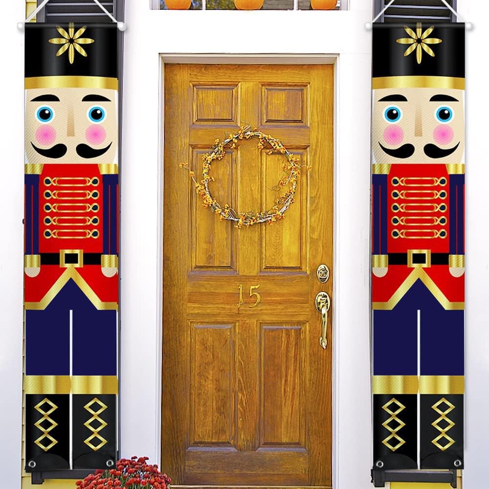 Nutcrackers - FSFLAG Nutcracker Christmas Decorations - Welcome Sign for Porch Front Door Indoor Outdoor - Soldier Model Nutcracker Banners for Wall Fireplace Bedroom Garden Party Holiday Home Kids Decor