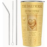 Nurse Appreciation Gift, 20 oz Vacuum Insulated Stainless Steel Tumbler with Lid, Vintage Newspaper Hug-Heart Design, RN Coffee Travel Cup for Nurses Week and Graduation