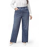 TONIRY Wide Leg Pull On Jeans Womens High Rise Stretchy Jeans Denim Pants with Elastic Waist Tummy Control Straight Leg Pant