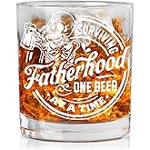 WTOGQ Dad Gifts Whiskey Glass, Surviving Fatherhood One Beer at A Time Gifts for Present Father's Day Birthday Old Fashioned Rocks Glasses, Funny Skull Beer Best Dad Ever Whiskey Giftsfor Him, 10 Oz