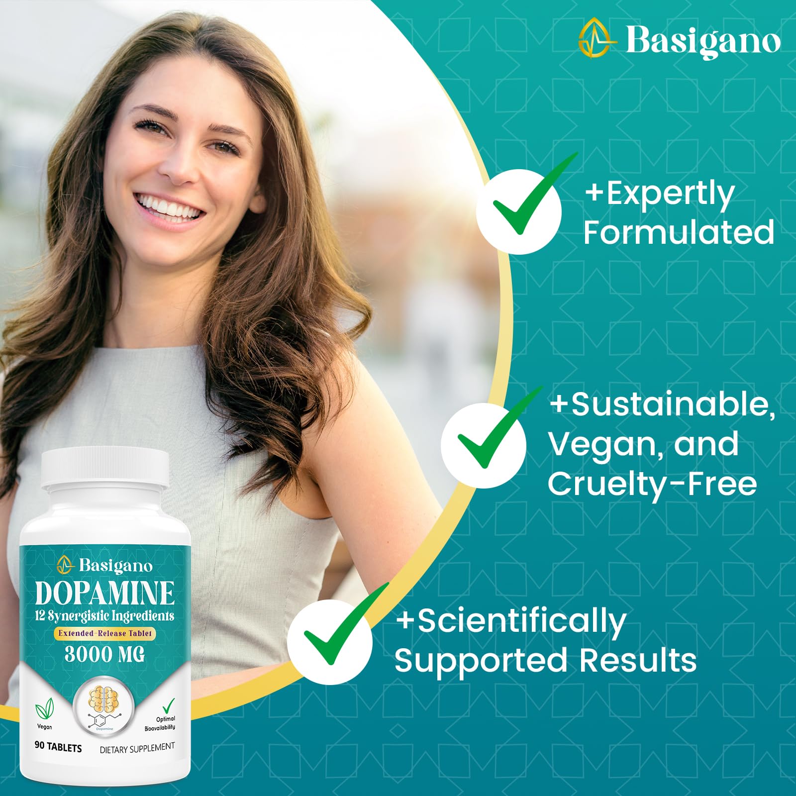 Natural Dopamine Supplement for Energy, Focus, Motivation, Mental Alertness, Mood, and Stress - Non-GMO, Gluten-Free - 90 Tablets
