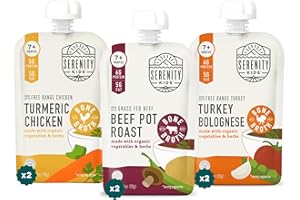 Serenity Kids 7+ Months Bone Broth Puree Made with Organic Veggies - BPA-Free Organic Baby Food Pouches with Veggies & Ethically Raised Meat - Clean Label Project Certified - 3.5 Oz, 6 Pack