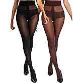 HOTBOSS Unbelievable Durability Tights, Rip Resistant Pantyhose, 2Pcs Semi Sheer High Waist T-Crotch Pantyhose for Women