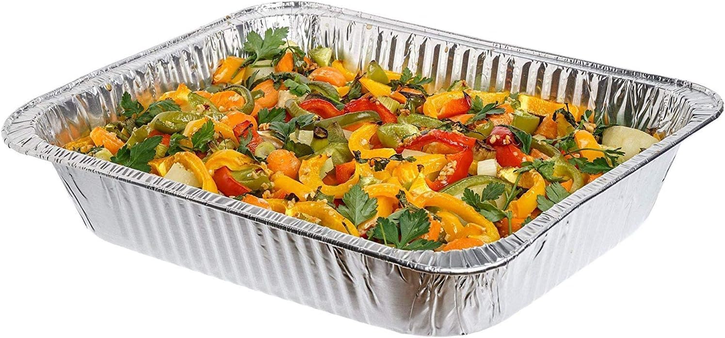 Essential Housewares 10 Extra Deep Aluminium Foil Trays - 32 x 26cm (10 x 12 Inch) Heavy Duty Disposable Foil Baking Trays Takeaway Containers. Metal Food Trays for Catering & More.