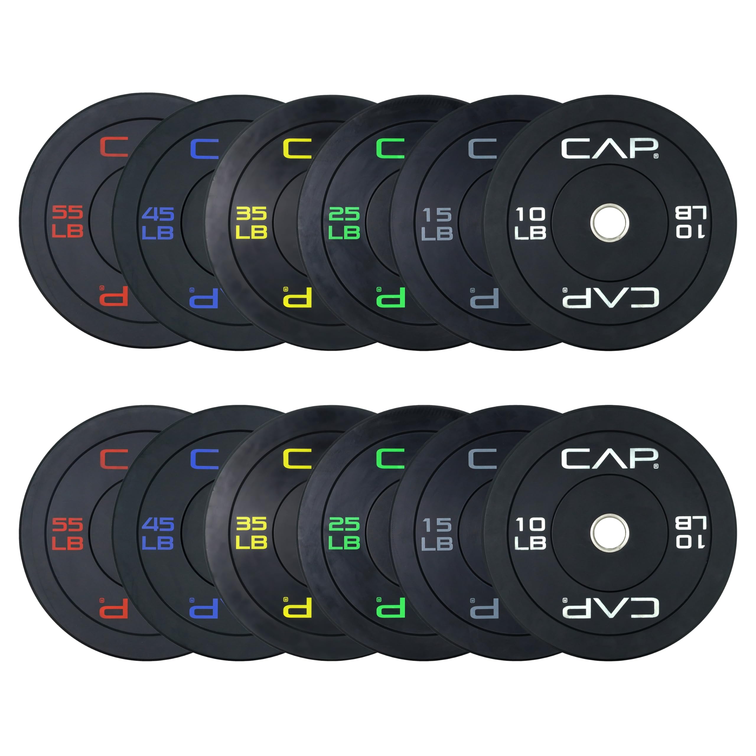 Photo 1 of *****PACKAGE CONTAINS 4 HEAVY BOXES*****
****MISSING BOTH 45 AND 25 POUND WEIGHTS AND A 55 AND A 35****



CAP Barbell 370 LB Economy Olympic Bumper Plate Set with Color Logo | Black*************missing  25lbs and 45 lbs