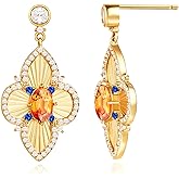 Cicy Bell Four Leaf Clover Dangle Earrings for Women Lucky 18k Gold Plated Cubic Zirconia Trendy Drop Earrings Jewelry Gift