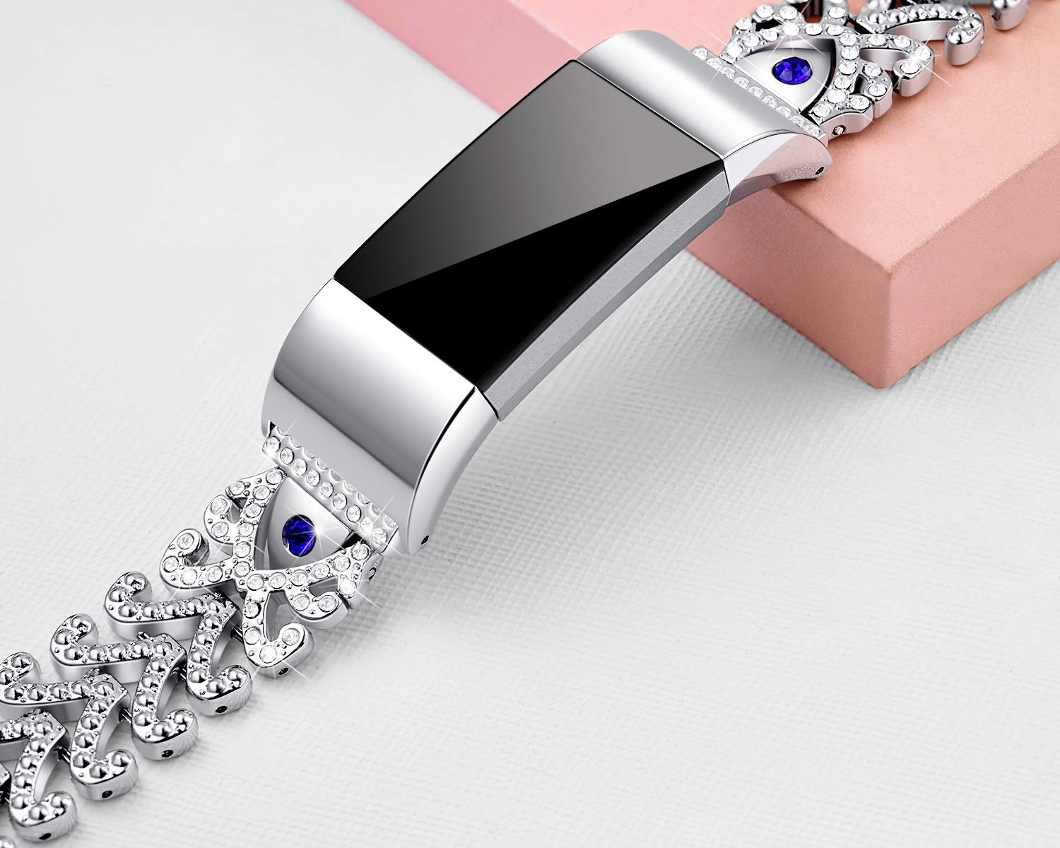 Kaleidoc Bands Compatible Fitbit Charge 2 - Metal Replacement Wristband with Premium Rhinestone Crystals, Adjustable Classy Bracelet Strap Compatible Fitbit Charge 2 Bands