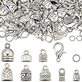 SUNNYCLUE 1 Box 230pcs Leather End Caps Kumihimo Cord End Caps Alloy Antique Silver Tibetan Style Glue in Crimp Tassel Cord Tube Tips for Jewelry Making Kit Adult Bracelets DIY Accessories Crafts