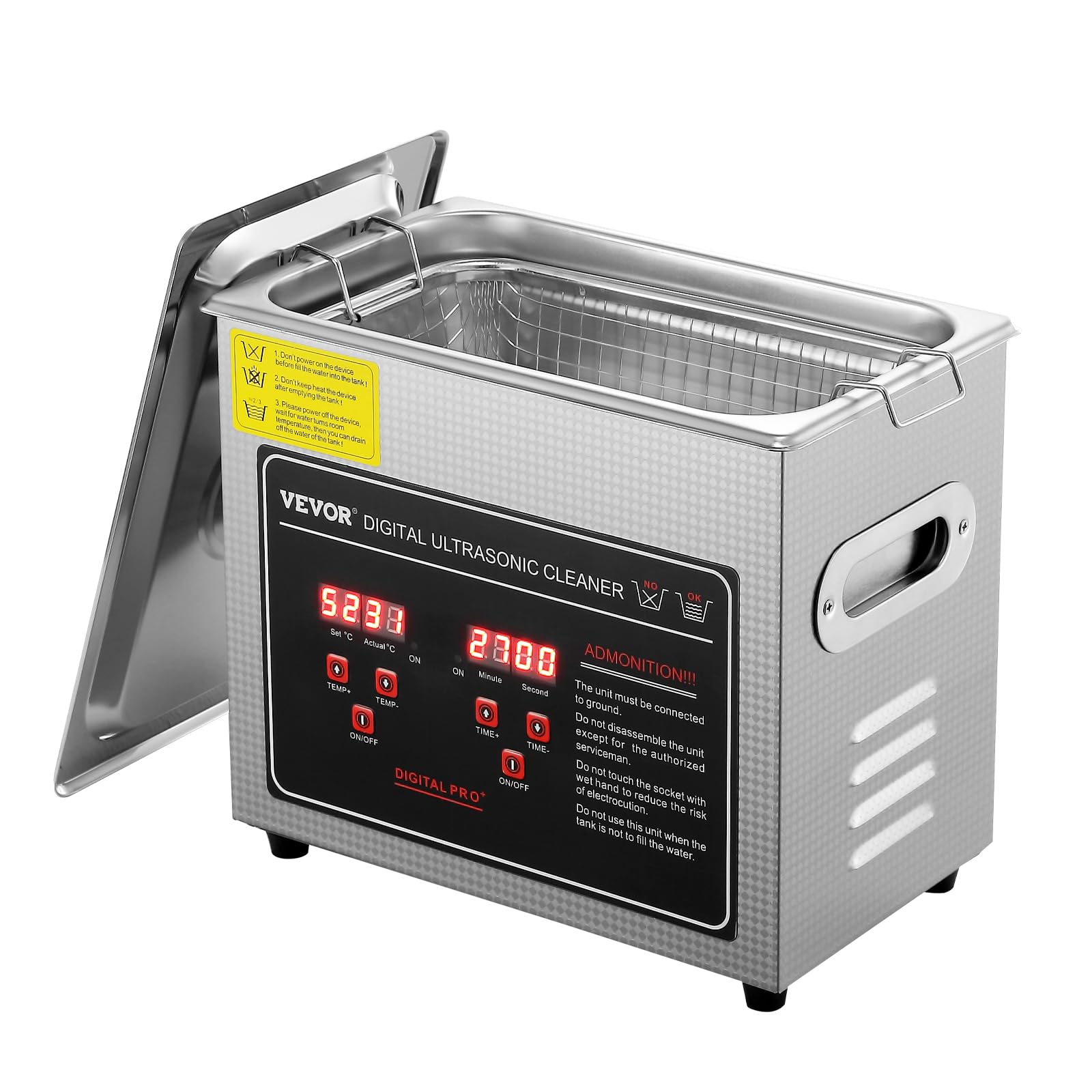 Photo 1 of VEVOR Ultrasonic Cleaning Machine with Digital Timer & Heater, Professional Jewelry Cleaner, Stainless Steel Heated Cleaning Machine for Glasses Watch Rings Small Parts Circuit Board (3L)