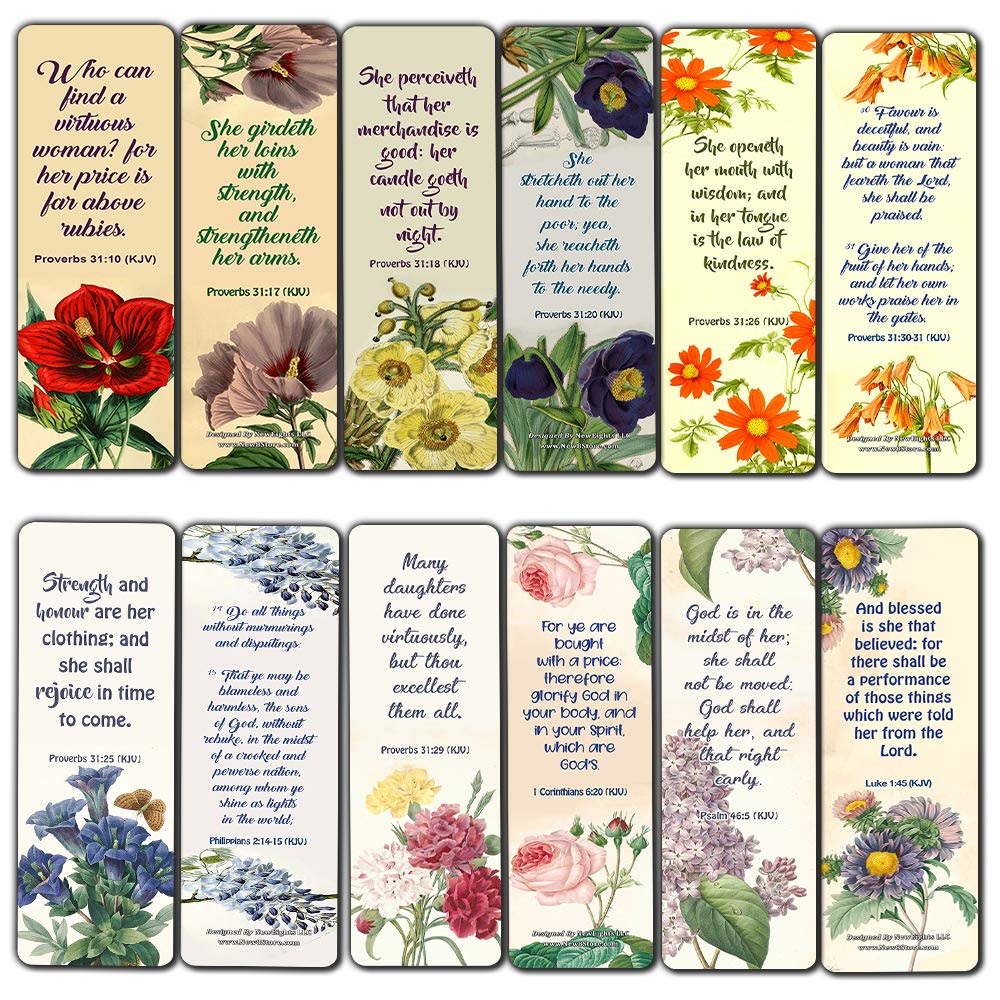 Flower Bookmarks KJV Scriptures Series 2 (60 Pack) - Perfect Gift Away for Sunday School
