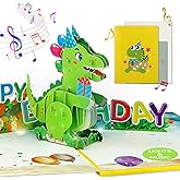 FaCraft Dinosaur Musical Birthday Cards for Kids - Music & Light 3D T-Rex Handmade Pop Up Birthday Cards with Envelope, Blank Insert, Gift for Boys Girls Son Grandson Toddler Nephew 1 2 3 4 5 Year Old