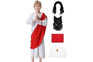Yelakey Jesus Costume Biblical Robe Shepherd Cosplay Religious Outfits with Wig Moustache Set for Kids