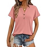 AUTOMET Womens Spring Tops 2026 Short Sleeve Shirts Henley Dressy Casual Blouses V Neck Fashion Tunics Trendy Flowy Clothing