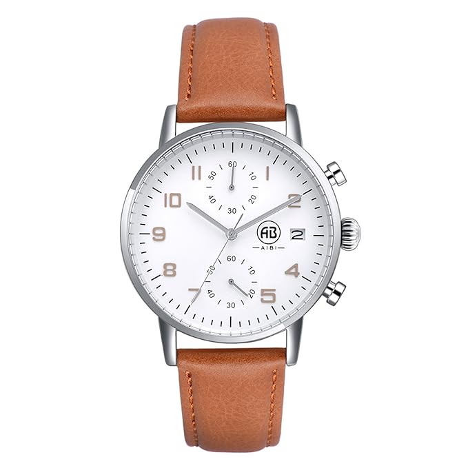 AIBI Waterproof Mans Orange Leather Quartz Chronograph Watch with Date Display