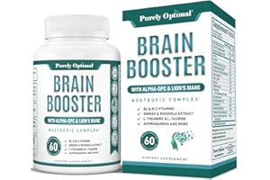 Purely Optimal Brain Booster Nootropic Supplement – Brain Support for Memory, Focus, Clarity, Jitter-Free Energy for Adults, Seniors– with Ginkgo Biloba, Alpha GPC, Lion’s Mane – 60 Capsules