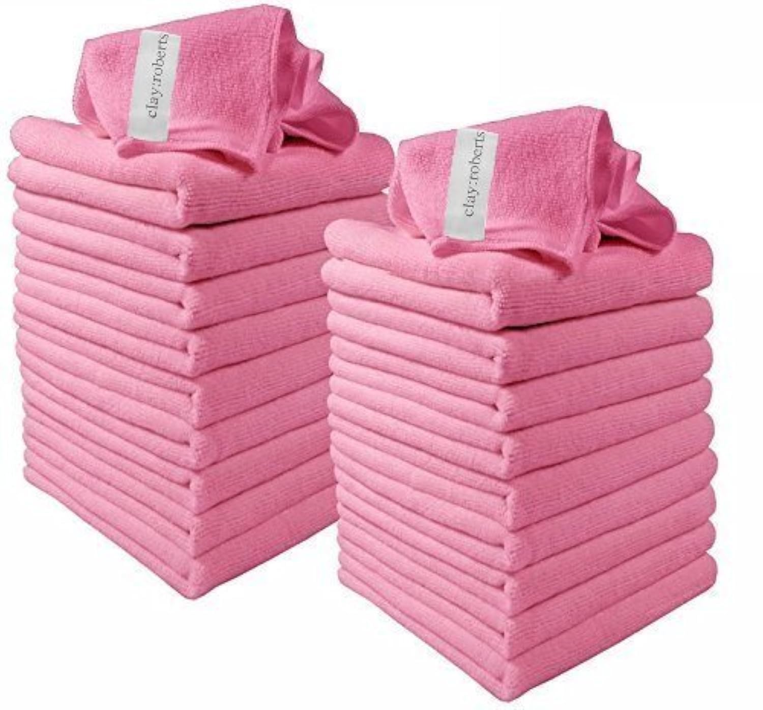 Clay Roberts Microfibre Cleaning Cloths, 40cm x 30cm - Pack of 20, Pink Cloths, Machine Washable, Polishing, Waxing & Dusting Cloth, Lint-Free, Kitchen Towel, Car Cleaning, Microfiber