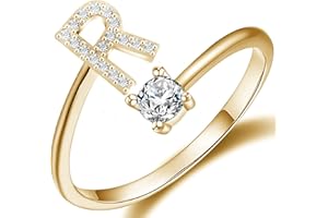Haoze Initial Letter Ring for Women Girls Gold Stackable Alphabet Rings with Initial Adjustable Crystal Inlaid Initial Rings Bridesmaid Gift