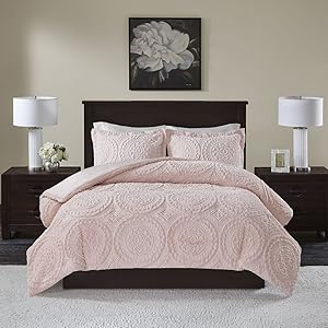Madison Park Arya Medallion Pattern Ultra Soft Luxury Premium Plush Comforter Mini Set, Full/Queen, Blush