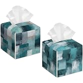 2 Pcs Abstract Grunge Blue Tissue Box Cover Leather Tissue Box Holder Square Facial Paper Organizer Dispenser for Bedroom Dresser Night Stand Office Desk