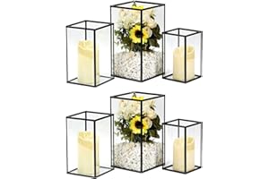 yshengood Hurricane Candle Holder 6 PCS, Black Glass Candle Holder Square Hurricane Candle Centerpieces for Tables Decorativ, Wedding, Thankgiving