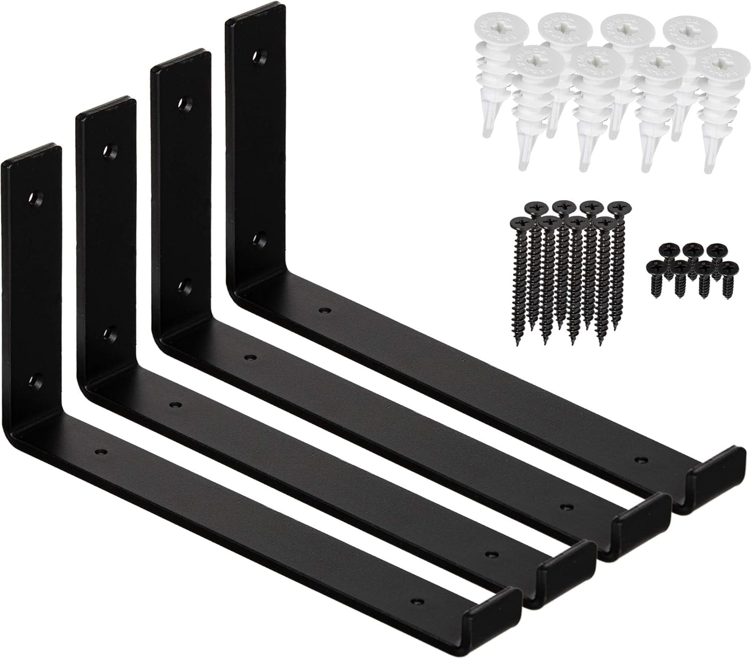 1/4" Thick Heavy-Duty Shelf Brackets - Rustic Modern Farmhouse Iron Metal Wall Floating Brace Support for DIY Open Shelving - Includes Hardware - Multiple Sizes Available 4-PK (9.25"): Home Improvement