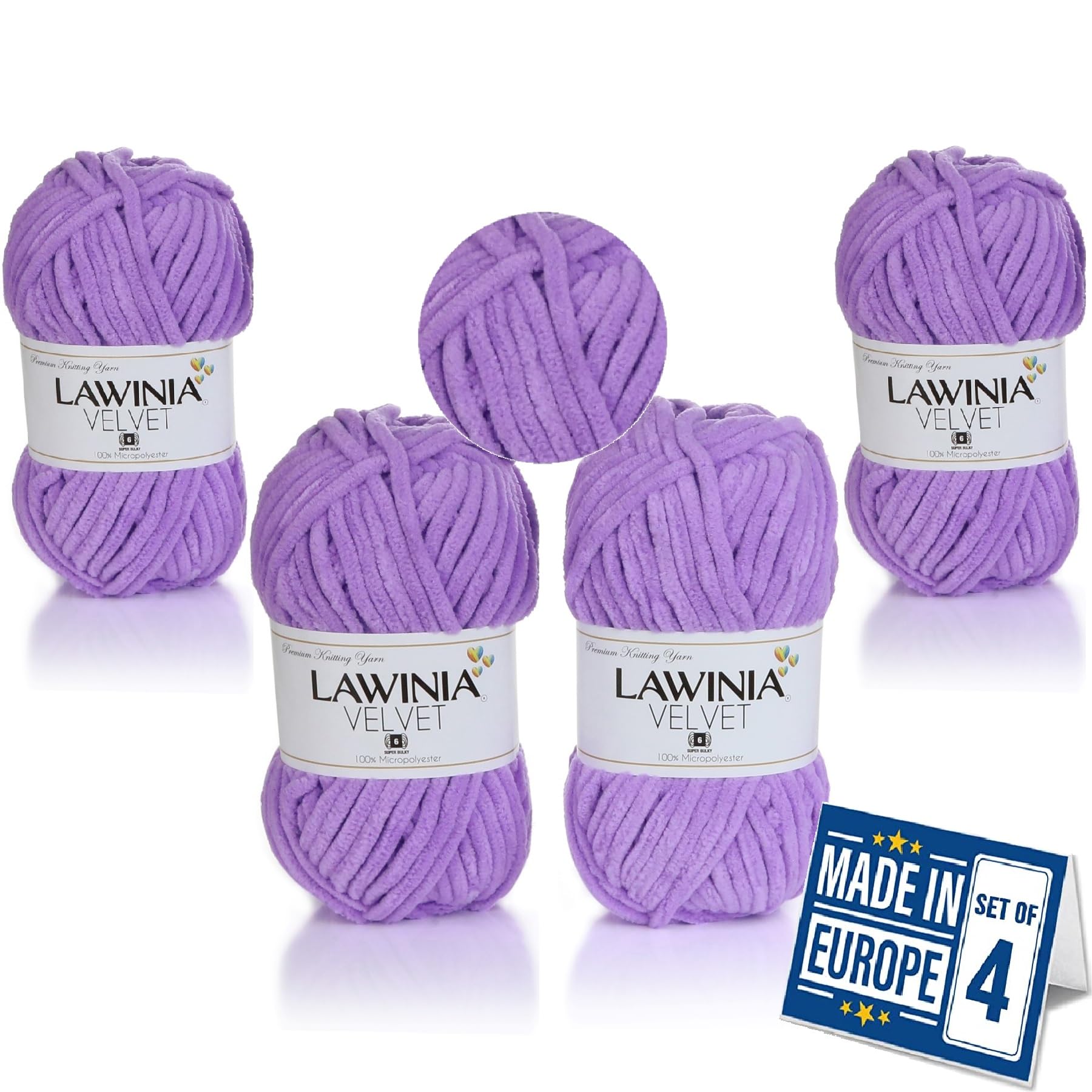 LAWINIA -Velvet Premium Soft Chenille Yarn Chunky, Velvet Yarn Crochet, Does NOT SHED, Plush Blanket Wool for Crochet, Thick Chunky Wool for Knitting, Pack of 4