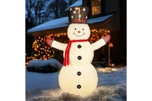 Alupssuc 5ft Pop-Up White Snowman, Large Outdoor Decor Collapsible with Warm-White Lights and Snow Velvet Appearance, Perfect for Outdoor/Indoor Christmas Decorations, Holiday Garden Yard Decor