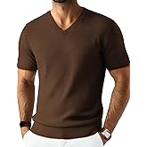 PJ PAUL JONES Mens T Shirts V Neck Short Sleeve Textured Herringbone Modern Fit Knit Shirts
