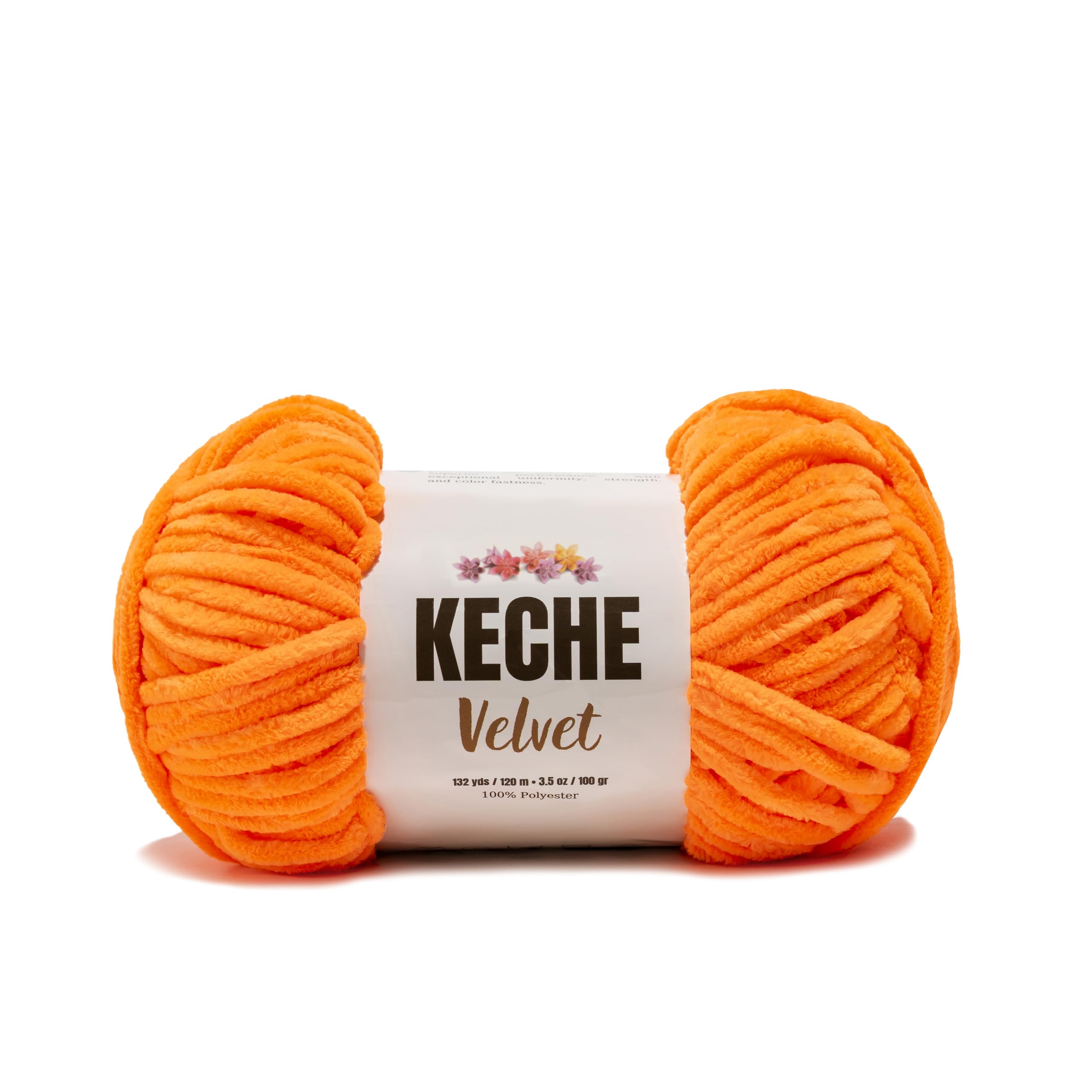 Photo 1 of Keche Yarn for Crocheting, Velvet Yarn, Soft Chenille Bulky Baby Blanket Amigurumi 100 gr (132 yds) (NEON Orange, 1 Skein)